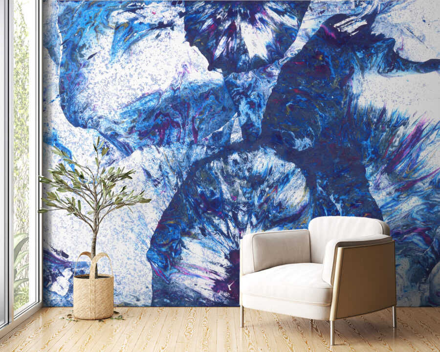 Fotobehang in witte en blauwe tinten in een moderne compositie Pomegranate Waves - afbeelding hoofdproduct