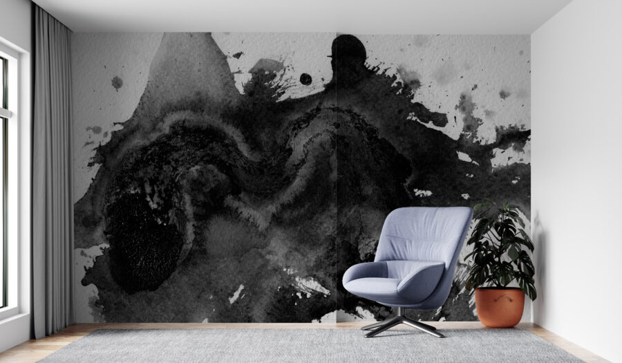 Abstracte Fotobehang in donkere kleuren voor een helder modern interieur Black Blob - belangrijkste productafbeelding