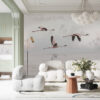 Wandschildering in Aziatische stijl, ideaal voor een moderne woonkamer Flamingo's in vlucht - belangrijkste productafbeelding