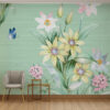 Fotobehang met delicate bloemen op een celadon achtergrond Vrolijk boeket - belangrijkste product afbeelding