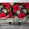 Fotobehang met bloemmotief op donkere achtergrond Onder de rode bloemen - belangrijkste productafbeelding