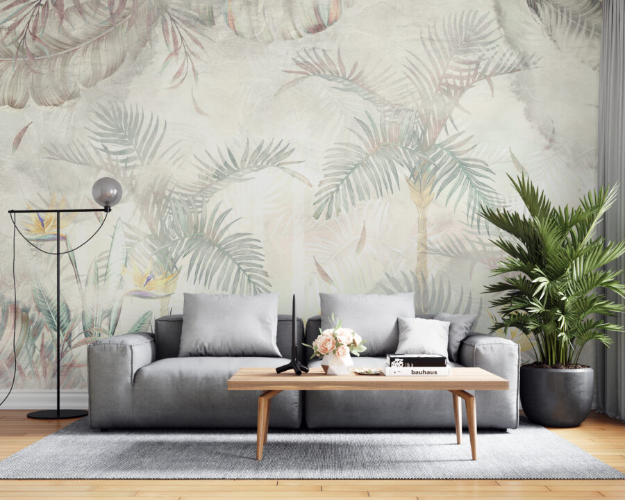 Fotobehang met exotisch motief in gedempte kleuren Faded Nature - belangrijkste productafbeelding