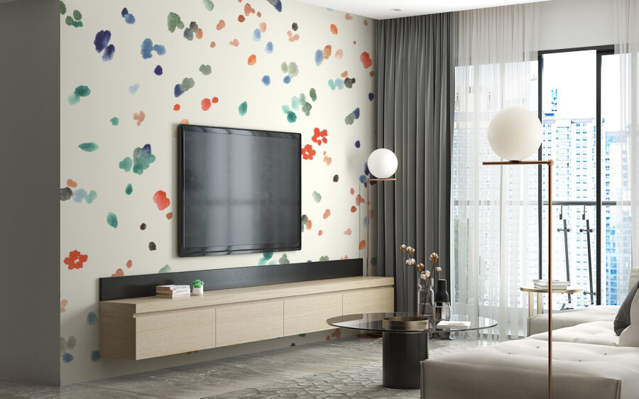 Abstracte Fotobehang in levendige kleuren verfraait elk interieur Painted Dots - belangrijkste productafbeelding