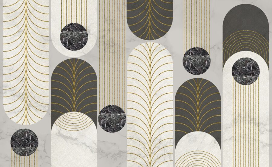 Geometrische Fotobehang in moderne koude kleuren Semicircles With Gold - afbeelding nummer 2