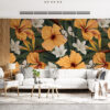 Fotobehang met bloemmotief in krachtige heldere kleuren voor een gedurfde styling Yellow Flowers - belangrijkste productafbeelding