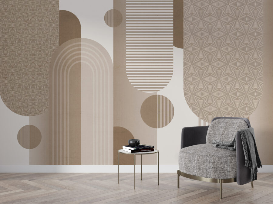 Fotobehang in warme kleuren in een moderne stijl, ideaal voor de woonkamer Beige Geometry - belangrijkste product afbeelding