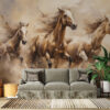 Fotobehang met een prachtig dierenmotief die de wildheid van de natuur in de kamer brengt Paarden op de vlucht - belangrijkste productafbeelding