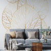 Elegante Fotobehang in wit en goud, passend bij elk interieur Contouren van bladgoud - belangrijkste productafbeelding