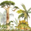 Muurschildering in warm groen en grijs voor kinderkamer Happy Dinosaurs - afbeelding nummer 2