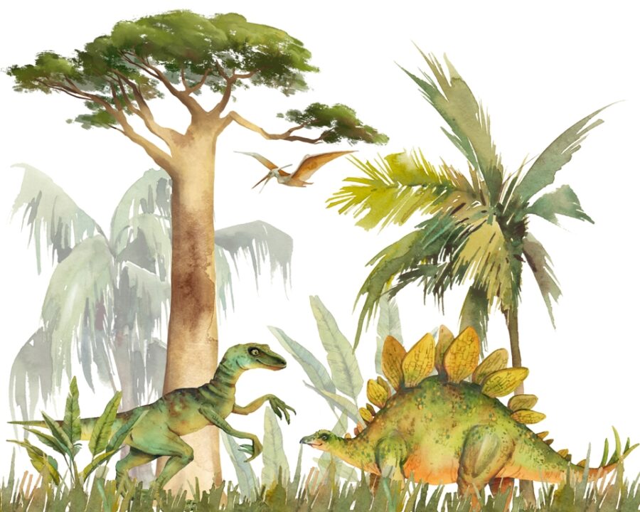 Fotobehang in warm groen en grijs voor kinderkamer Happy Dinosaurs - afbeelding nummer 2