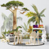 Muurschildering in warm groen en grijs voor kinderkamer Happy Dinosaurs - belangrijkste product afbeelding