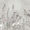 Fotobehang in wit en grijs met bloemen- en dierenmotief Duiven en hazen - afbeelding nummer 2