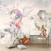 Muurschildering in zoete snoepkleuren met sprookjesmotief, ideaal voor een meisjeskamer Little Unicorn - belangrijkste productafbeelding