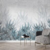 Fotobehang in grijsblauw en smaragdgroen met planten in de wind Blauwe zee van planten - belangrijkste productafbeelding