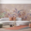 Fotobehang met exotisch bloemmotief in warme vrouwelijke kleuren, ideaal voor woon- of slaapkamer Pink Leaf Thicket - belangrijkste productafbeelding