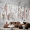 Fotobehang in zacht wit, grijs en roze perfect om een interieur op te warmen Muur in veren - belangrijkste product afbeelding