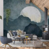 Fotobehang in donkere kleuren met hoge bergen en volle maan ideaal voor woonkamer of slaapkamer Silver Moon - belangrijkste product afbeelding