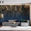 Een Fotobehang elegant qua inhoud en kleuren met helder marineblauw en tropische bladeren Gouden Palm - belangrijkste productafbeelding