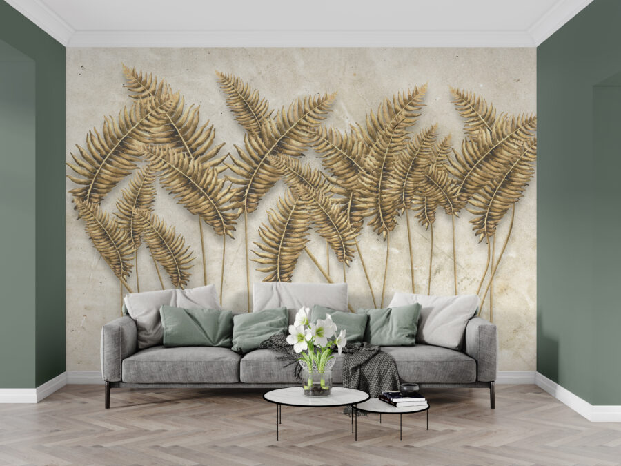 Fotobehang in een elegant kleurenschema ideaal voor de woonkamer met een eenvoudig maar mooi bloemmotief Golden Spikes - afbeelding hoofdproduct