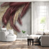 Fotobehang in prachtige kleuren met een subtiel motief van gouden en kastanjebruine veren - belangrijkste productafbeelding
