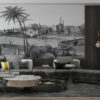 Vintage gravure Fotobehang in grijstinten Arabische kust - belangrijkste productafbeelding