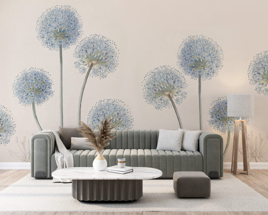 Universele bloemenmotief Fotobehang elegant en minimalistisch Blue Blowers - belangrijkste product afbeelding