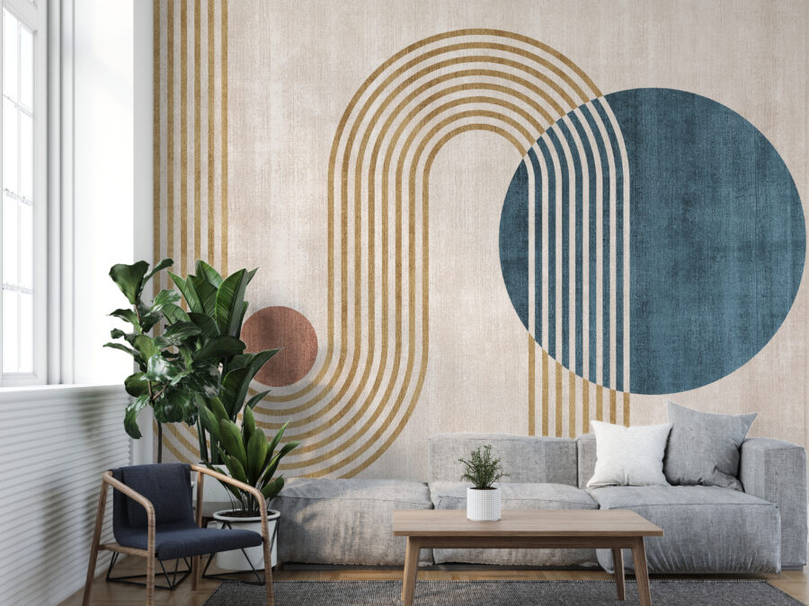 Fotobehang in minimalistische geometrische stijl, modern en interessant Cirkels en bogen - belangrijkste product afbeelding