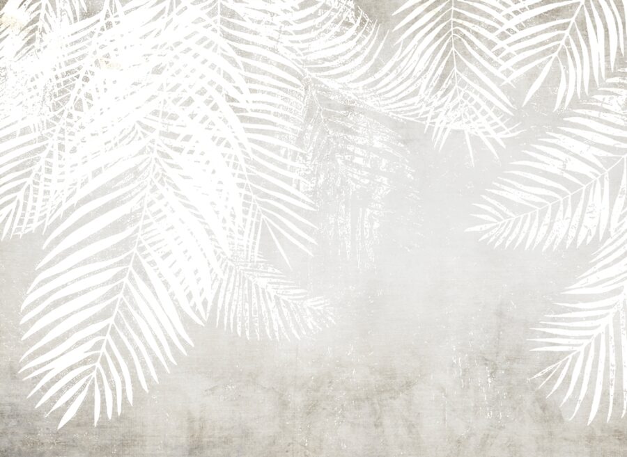 Wandschildering in Scandinavische stijl in wit en grijs perfect voor elke kamer Palm Leaves White - afbeelding nummer 2