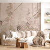 Fotobehang in warm roze met apen in een tropisch oerwoud met gouden geometrische inzet Monkeys In Patterns - belangrijkste product afbeelding