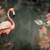 Fotobehang in donkere en krachtige kleuren met een flamingo tussen bloemen Pink Exotics - afbeelding nummer 2