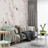 Wandschildering in Aziatische stijl met subtiel en elegant bloemen- en vogelmotief Roze kolibrie - belangrijkste productafbeelding