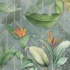 Fotobehang in krachtige kleuren met strelitzia bloemen en gouden lijnen Tropics On Tiles - afbeelding nummer 2