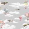 Muurschildering voor liefhebbers van vliegmachines in gedempte kleuren Balloons in the Clouds - afbeelding nummer 2
