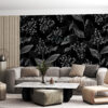 Fotobehang van takjes met bladeren en bessen op een zwarte achtergrond, elegant en origineel Black Berries - belangrijkste productafbeelding