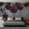 Fotobehang van grote gobelinvormige bloemen in modieus paars en grijs Purple Flowers - belangrijkste productafbeelding