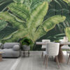 Fotobehang van lange bananenbladeren in rustgevende kleuren Light Green Exotic Leaves - belangrijkste productafbeelding