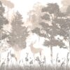 Fotobehang in wit, beige, grijs met herten tussen de bomen Forest Dawn - afbeelding nummer 2