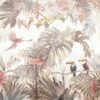 Fotobehang in wit, beige, grijs en roze met tropisch jungle-motief op de muur van Papegaai en Monsterabladeren - afbeelding nummer 2