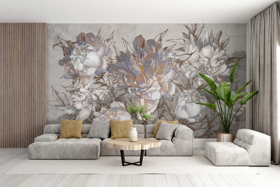 Fotobehang in gedempte kleuren met een universeel bloemmotief, elegantie en tijdloosheid in een moderne vorm Boeket witte rozen - afbeelding hoofdproduct