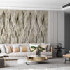 Geometrische wandschildering met ruitpatroon in grijs doorweven met gouddraad Silver Herringbone - belangrijkste product afbeelding