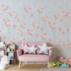 Fotobehang Roze bloemen op een blauwe achtergrond
