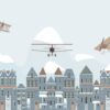Fotomuur vliegtuigen boven de stad - Afbeelding 2