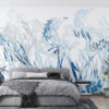 Fotobehang Blauwe bloemen in wit
