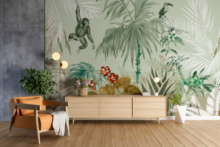 Aap Jungle Fotobehang Beige - Afbeelding 3