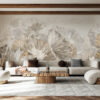 Behang Beige Lotusbladeren