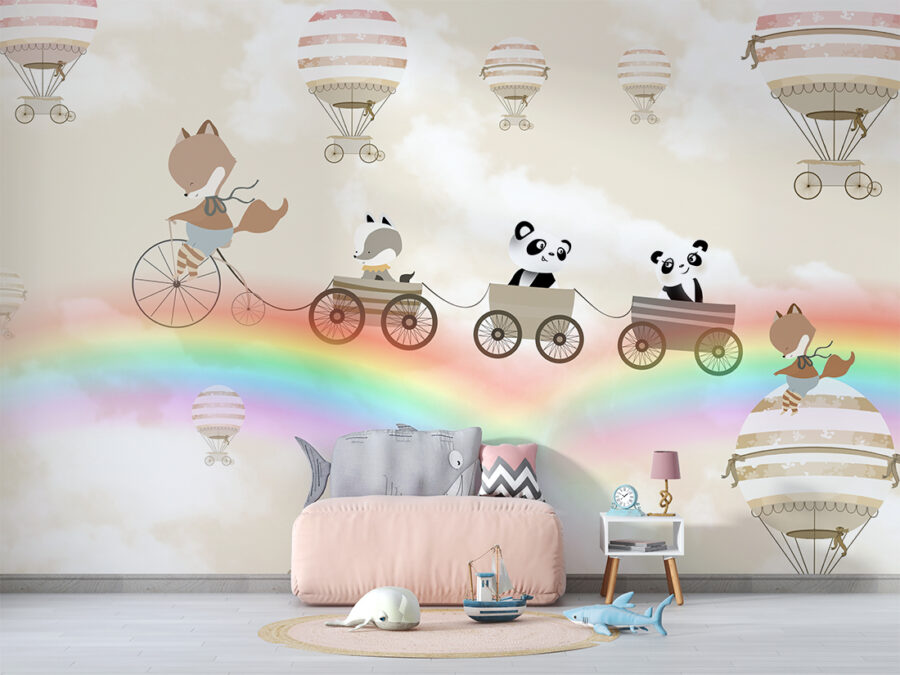Muurschildering Wandelen op een Regenboog