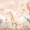 Muurschildering Giraffe en Olifanten onder Bloemen - Afbeelding 2