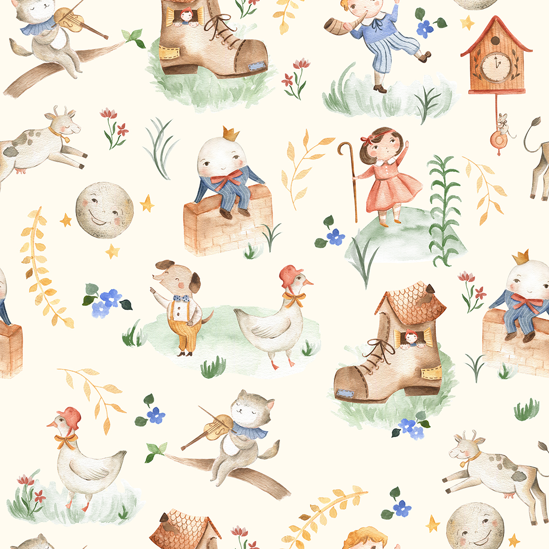 Nursery Rhyme dieren aquarel illustratie naadloos patroon t