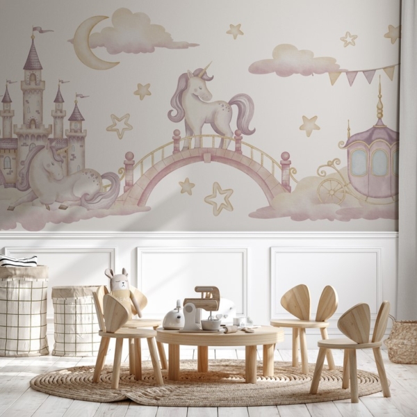 Fotobehang Kasteel Eenhoorns van Droom