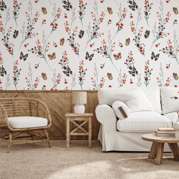 Fotobehang Vlinders en klaprozenweefsels